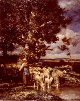Charles Emile Jacque : Shepherdess